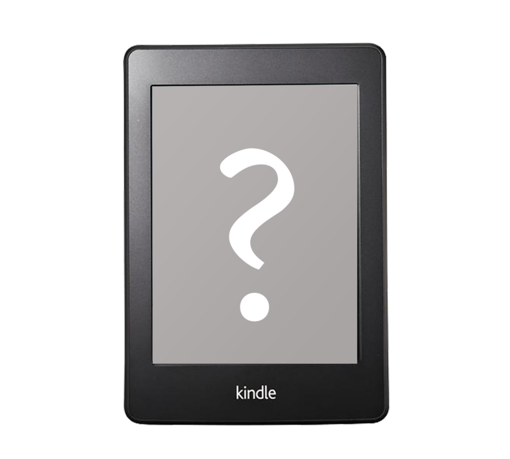 Kindle mit grauen Coverbild und einem Fragezeichen darauf